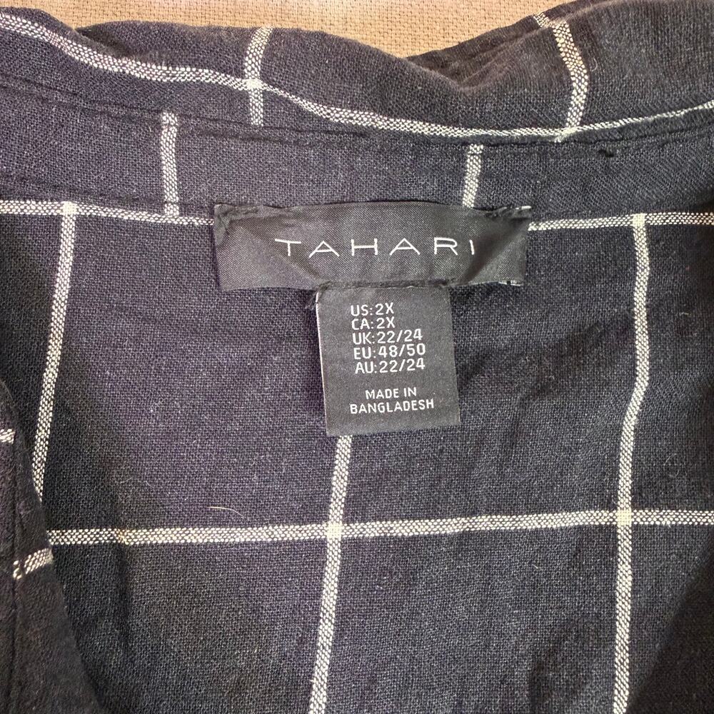 Tahari Linen Blend Popover Tunic Women's 2X Black Windowpane Oversized Shirt - Picture 8 of 11